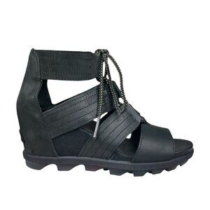 Sorel Joanie ll Wedge Gladiator Leather Lace-Up Sandals Womens  8 Black 3224